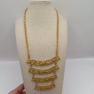 Vintage Celebrity Signed Four Tier Bib Necklace Gold Tone
